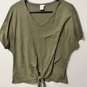 Paper Crane Sage Waffle Knit Tie-Front Tee